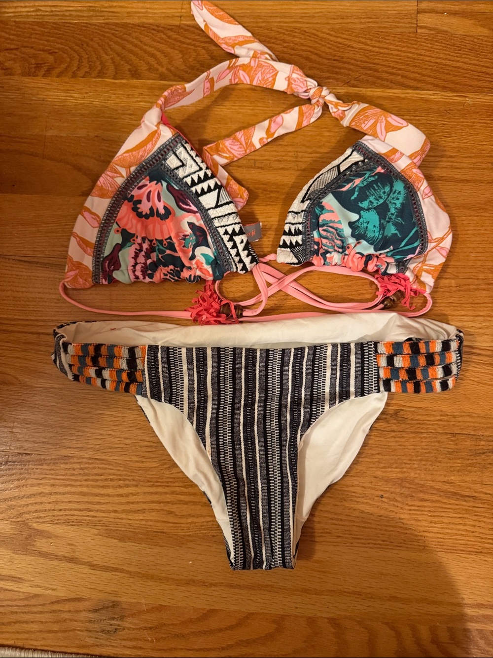 Toms Coral, Teal & Black Mixed-Print Reversible Bikini